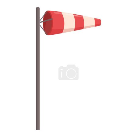 Striped red and white windsock is attached to a pole and showing which way the wind is blowing