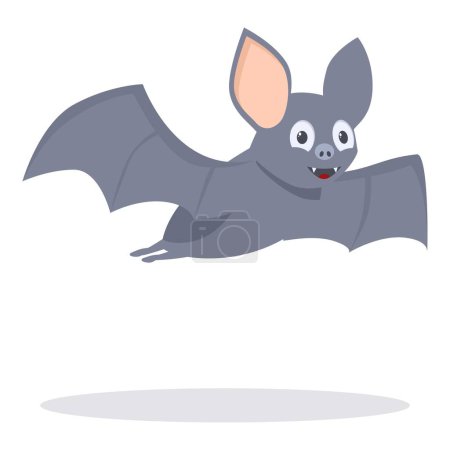 Ilustración de Murciélago gris de dibujos animados volando y sonriendo, extendiendo sus alas - Imagen libre de derechos