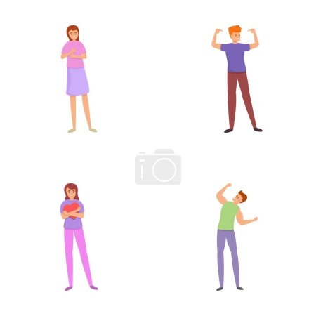 Self admiration icons set cartoon vector. Self confident people. Narcissism, psychology concept