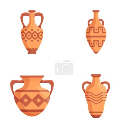 Roman vase icons set cartoon vector. Ancient greek or roman ceramic. Archaeological artifact