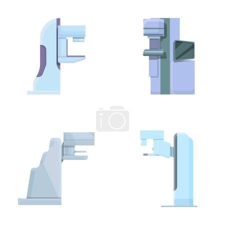 Mammography icons set cartoon vector. Equipment for breast radiography. Medical research, healthcare