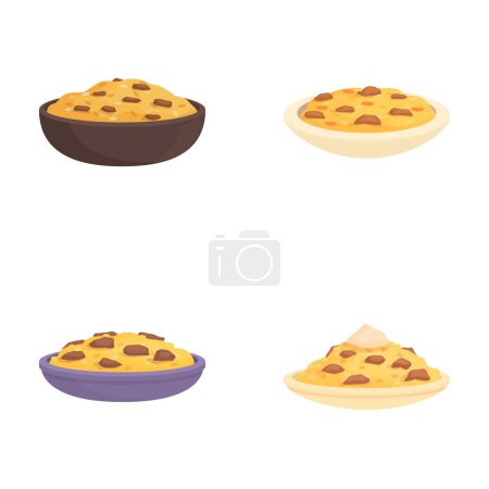 Illustration for Set of four colorful vector illustrations depicting various bowls of chocolate chip cookie dough - Royalty Free Image