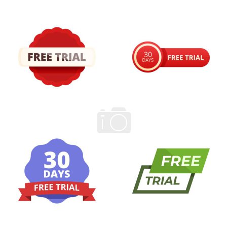 Sammlung von vier verschiedenen Designs für kostenlose Test- und 30-Tage-Angebotsabzeichen