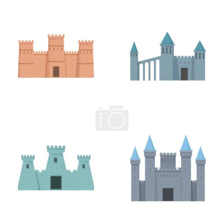 Colección de cuatro castillos de dibujos animados, adecuados para cuentos de hadas y temas de fantasía