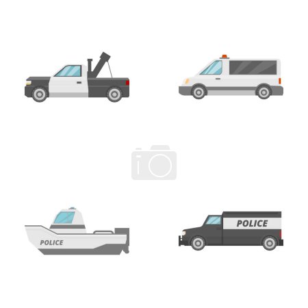 Sammlung illustrierter Symbole mit verschiedenen Einsatz- und Dienstfahrzeugen