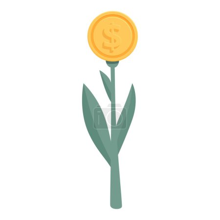 Gold dollar coin blooming on a plant, representing the concept of investment and financial success