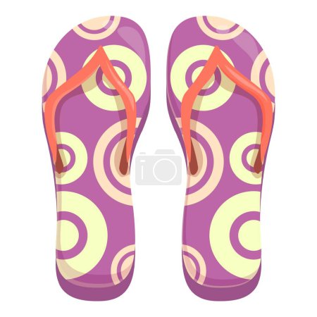 Pair of purple flip flops with a circle pattern is laying on a white background, evoking summer vibes