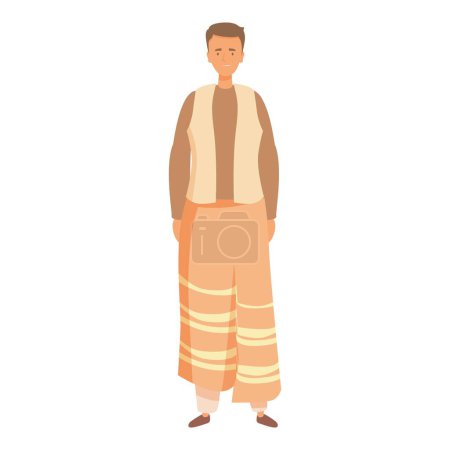 Joven hombre indio está de pie y sonriendo vistiendo ropa tradicional