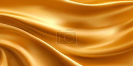 Ilustración de Textura de tela de seda dorada. Fondo vectorial realista de tela satinada brillante con ondas abstractas y ondas. Tela de lujo u onda líquida - Imagen libre de derechos