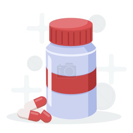Téléchargez les photos : Pill jar isolated on white background, flat style. - en image libre de droit