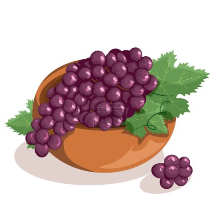 Téléchargez les photos : Une branche de raisin dans une assiette. Illustration vectorielle - en image libre de droit