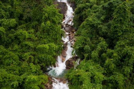 Photo for Beautiful nature landscape Krathing waterfall in the rainy season and refreshing greenery forest in the national park of Khao Khitchakut Chanthaburi province Thailand aerial view for background - Royalty Free Image