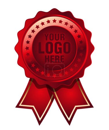 Illustration for Red medal with red ribbon vector. Seal award red. Medal badge icons premium red. Blank certificate template - rosette with medal - Royalty Free Image