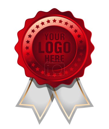 Illustration for Red medal with silver ribbon vector. Seal award red. Medal badge icons premium red. Blank certificate template - rosette with medal - Royalty Free Image