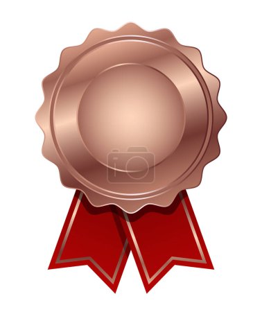 Illustration for Copper medal with red ribbon vector. Seal award copper. Medal badge icons premium. Blank medal template. - Royalty Free Image