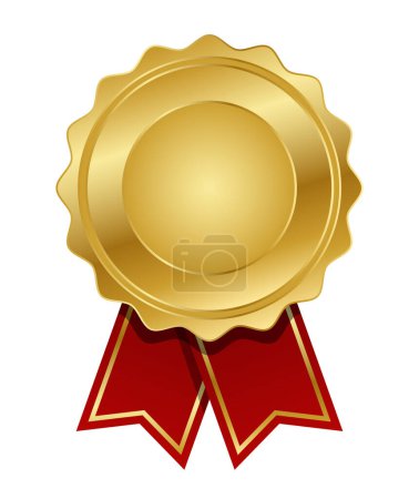 Illustration for Golden medal with red ribbon vector. Seal award golden. Medal badge icons premium. Blank medal template. - Royalty Free Image