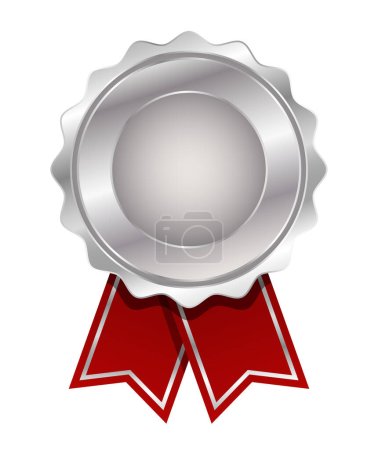 Illustration for Silver medal with red ribbon vector. Seal award silver. Medal badge icons premium. Blank medal template. - Royalty Free Image