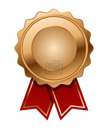 Illustration for Bronze medal with red ribbon vector. Seal award bronze. Medal badge icons premium. Blank medal template. - Royalty Free Image