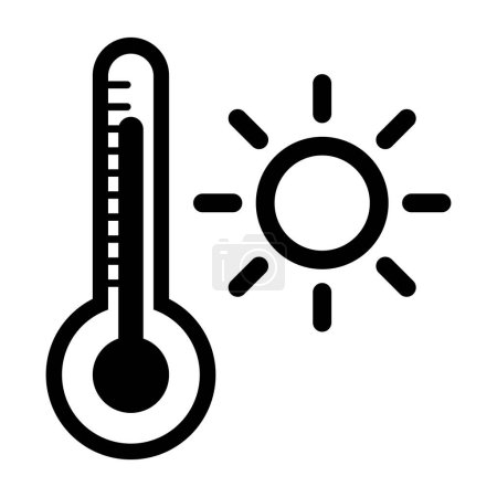Ilustración de Termómetro e icono del sol blanco y negro de alta temperatura - Imagen libre de derechos