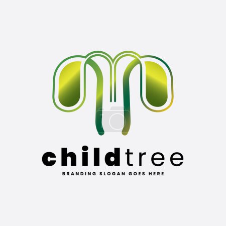 Illustration for Logo is perfect for young plant garden, nursery, seedbed preparation, tree plantation, green tree fair environmental campaign and for T branding. - Royalty Free Image