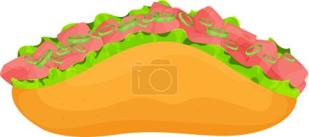 Téléchargez les illustrations : Tacos au riz, thon et herbes. Des cliparts. Illustration vectorielle alimentaire, saine alimentation, cuisine, menu, fruits de mer - en licence libre de droit