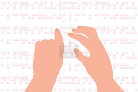Ilustración de Illustration with simple background with braille text, braille font, hands read text - Imagen libre de derechos