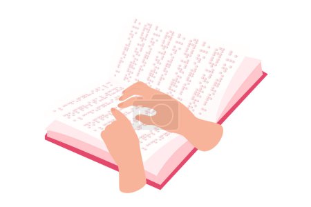 Ilustración de Illustration with hand reading book, braille, hands read text - Imagen libre de derechos