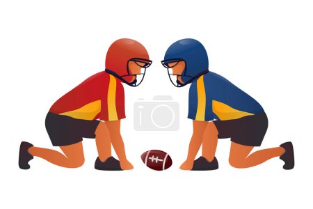 Ilustración de Fútbol americano, pelota para el juego, jugadores de diferentes equipos se están preparando para el juego, ilustración - Imagen libre de derechos