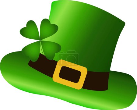 Green hat clipart, good luck symbols, quatrefoil in hat, vector