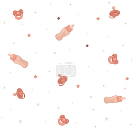Illustration for Seamless pattern with baby nipples and bottle, baby pattern, vector - Royalty Free Image