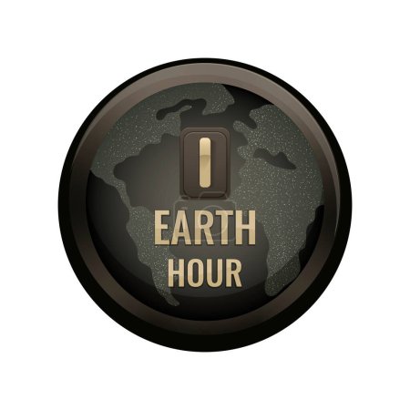 Ilustración de El concepto de la Hora Mundial de la Tierra. Ilustración con planeta y continentes, botón apagado, vector - Imagen libre de derechos