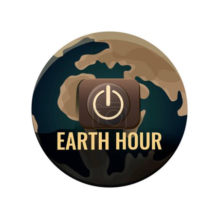Ilustración de El concepto de la Hora Mundial de la Tierra. Ilustración con planeta y continentes, botón apagado, vector - Imagen libre de derechos