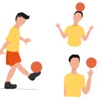 A set of illustrations on the theme of football, young guys do tricks with the ball, stuff the ball, twist the ball on the head, spin the ball on the finger 