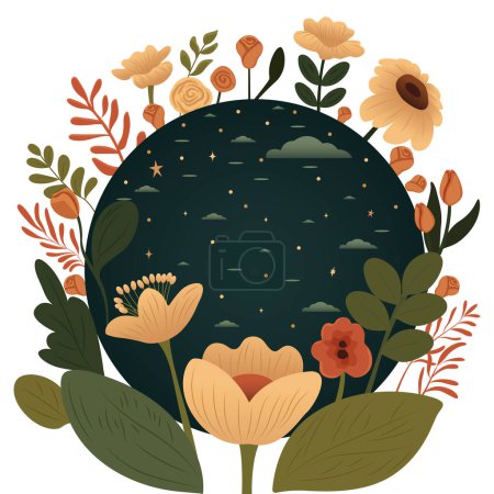 Ilustración de Ilustración con tierra, flores, plantas, naturaleza, vector - Imagen libre de derechos