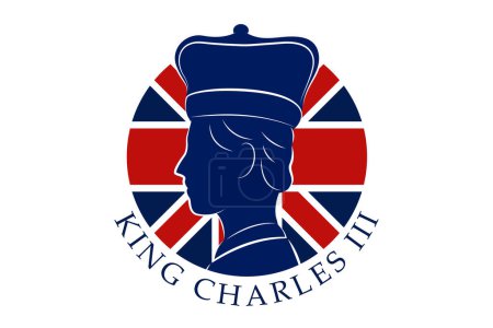 Téléchargez les illustrations : Illustration du jour du couronnement, silhouette du roi avec couronne sur la tête, clipart du drapeau d'Angleterre, vecteur - en licence libre de droit