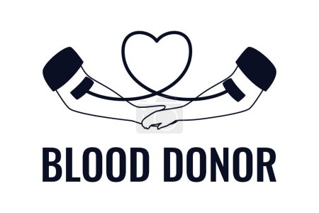 Illustration for Illustration for blood donor day, black and white illustration depicting blood donation for another person, helping others, hand silhouette, heart, vector - Royalty Free Image