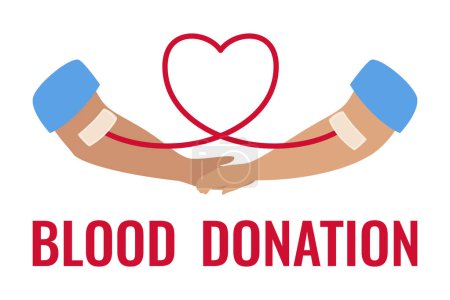Téléchargez les illustrations : Illustration pour la journée du donneur de sang, illustration du don de sang à une autre personne, aider les autres, silhouette de la main, cœur, vecteur - en licence libre de droit