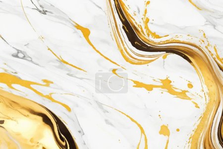 Téléchargez les illustrations : Fond clair, fond aquarelle en marbre liquide avec des lignes dorées, des taches, des éclaboussures de peintures - en licence libre de droit