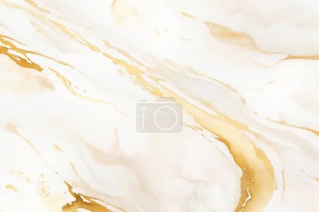 Téléchargez les illustrations : Fond clair, fond aquarelle en marbre liquide avec des lignes dorées, des taches, des éclaboussures de peintures - en licence libre de droit