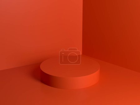 rot orange Podium abstrakte Komposition für Produktpräsentation Hochwinkel 3D Render 3D Illustration