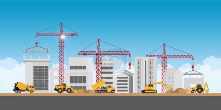 Illustration for Construction of big building dormitory area. - Royalty Free Image