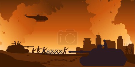 Illustration for Landscape with destroyed city and barbed wire. - Royalty Free Image