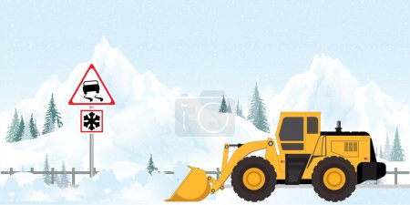 Illustration for Snow plow truck cleaning highway road - Royalty Free Image