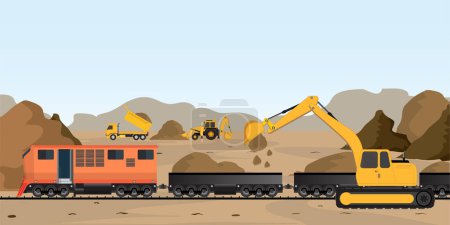 Ilustración de Vehículos de construcción equipo pesado en el sitio. - Imagen libre de derechos
