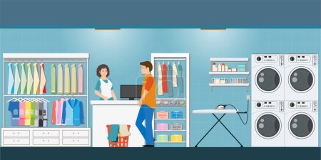 Illustration for Interior of dry cleaning store laundry room. - Royalty Free Image