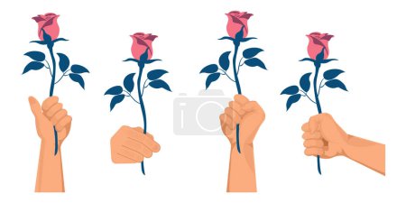 Ilustración de Un puño apretado sosteniendo una rosa aislada en el fondo. - Imagen libre de derechos