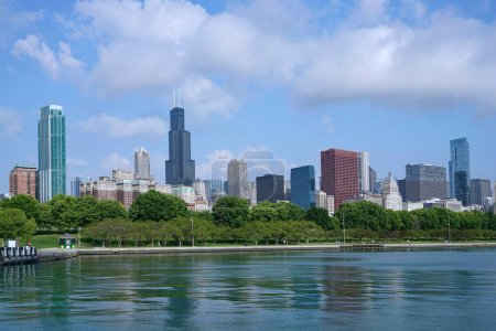 Foto de Vista de Grant Park y Chicago downton skyline desde el lago Michigan - Imagen libre de derechos