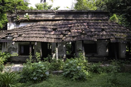 Foto de Antigua casa arruinada abandonada cubierta de vegetación en la zona rural de Bengala Occidental - Imagen libre de derechos
