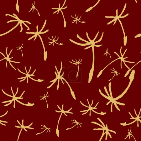 Photo for Seamless abstract pattern of golden silhouettes of dandelion seeds on a burgundy background, texture, design - Royalty Free Image