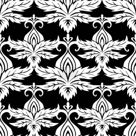 Photo for Seamless symmetrical pattern of abstract white plant elements on a black background, texture, design - Royalty Free Image